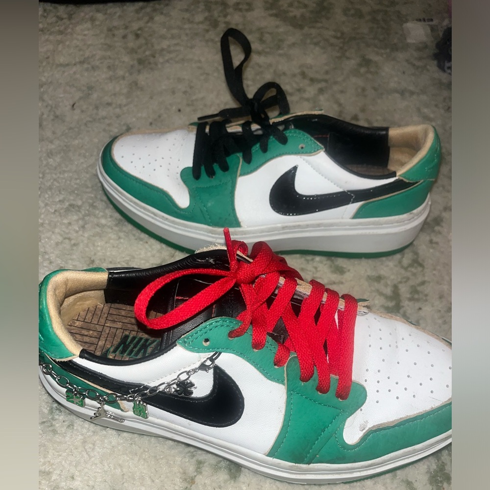 Green and black platform Jordan 2s with detachable charms size 8.5